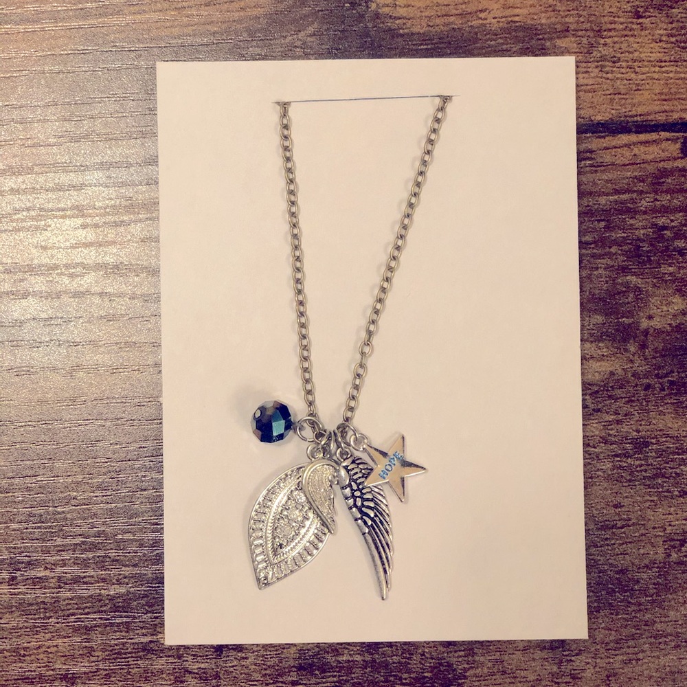 Silver Hope & Faith Long Length Charm Necklace